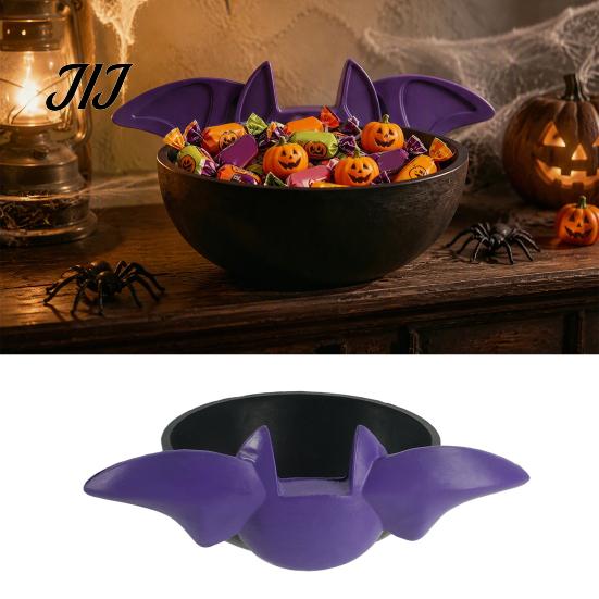 Trick or Treat Bowl Halloween Candy Bowl, Black Bat Shaped Ceramic Dish, Large Resin Serving Tray for Snacks And Treats, Tabletop Display Home Indoor
