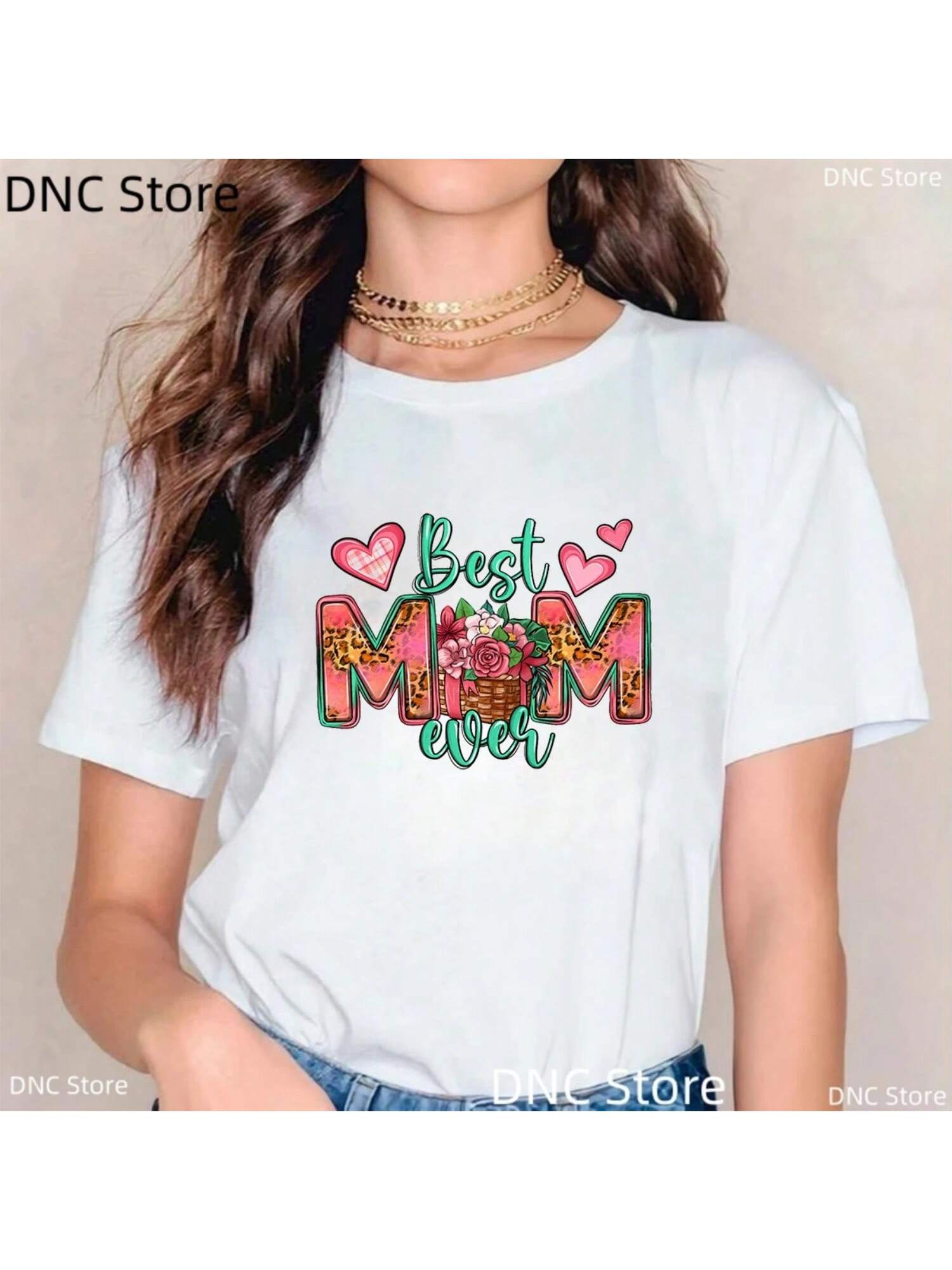 Best Mom Ever Mother S Day Pattern Print T-Shirt Wounisex Give Mother S Day Gift Clothing MOM Letter Print Female Tshirt White Tops S разноцветный