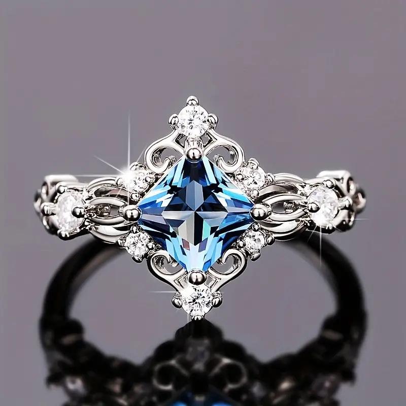 

Wish Hot Sale Blue Synthetic Zircon Ring, Stylish Women s Holiday Pattern Ring 5 серебряный