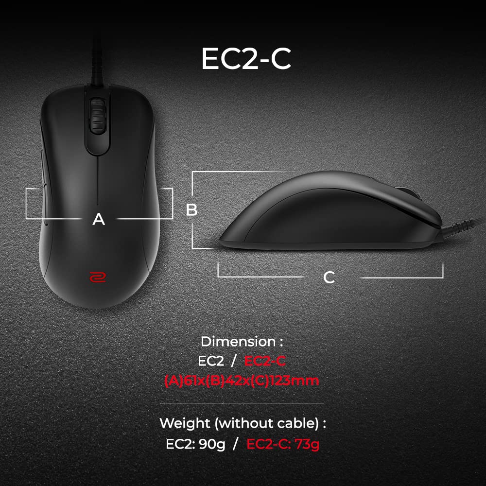 BenQ Zowie Ergonomic Gaming Mouse Professional Esports Performance Lightweight Driver Paracord Cable 24 Step Scroll Wheel Matte Black Medium Size