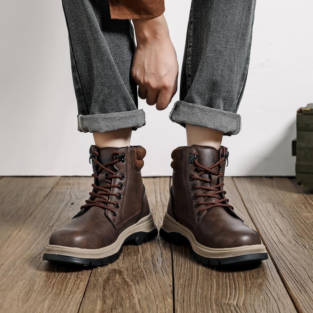 Fashion New High Top Men's Shoes Platform Autumn Winter Men Work Ankle Boots Waterproof Shoes Safety Botas Side Zipper Zapatillas Hombre