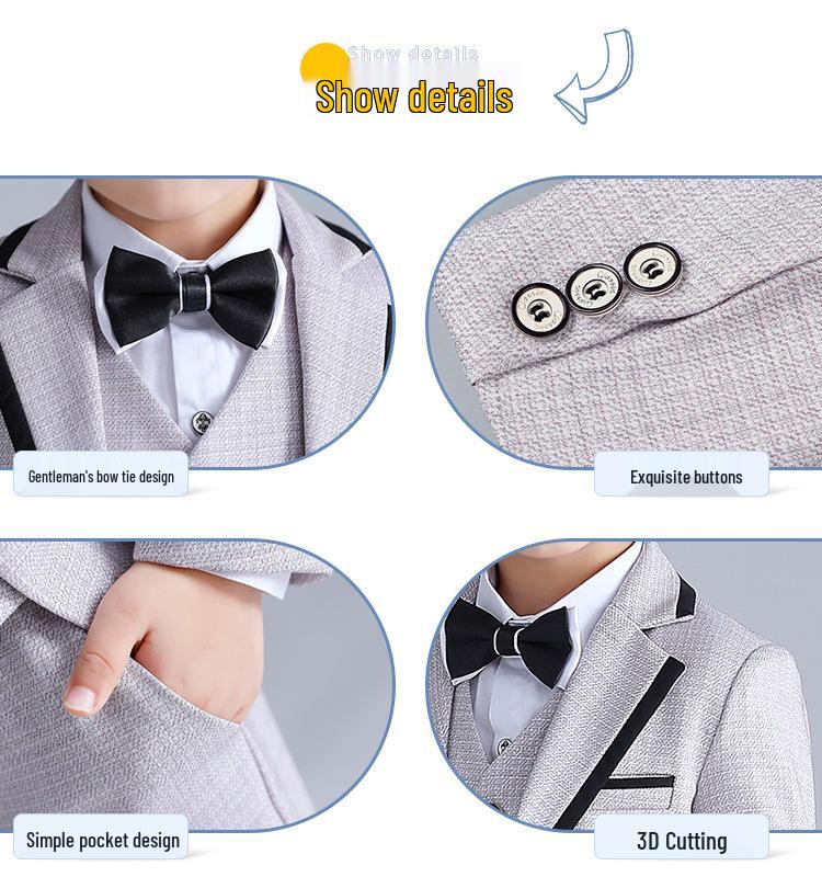 Autumn & Winter Boys' Three-Piece Suit: Handsome Blazer, Light-Colored for Baby's First Birthday/Flower Boy/Performance