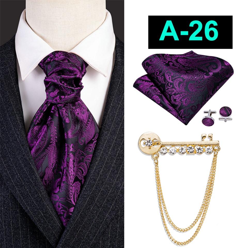Barry.Wang Ascot für Männer Paisley Floral Krawatte Krawatte Einstecktuch Manschettenknöpfe mit Brosche Pin Set