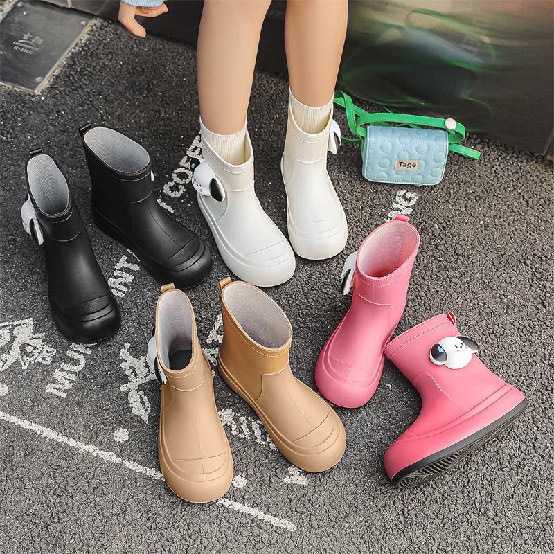 Rain shoes female cute cartoon outer wear waterproof glue rain shoes fashionable versatile light soft velvet warm