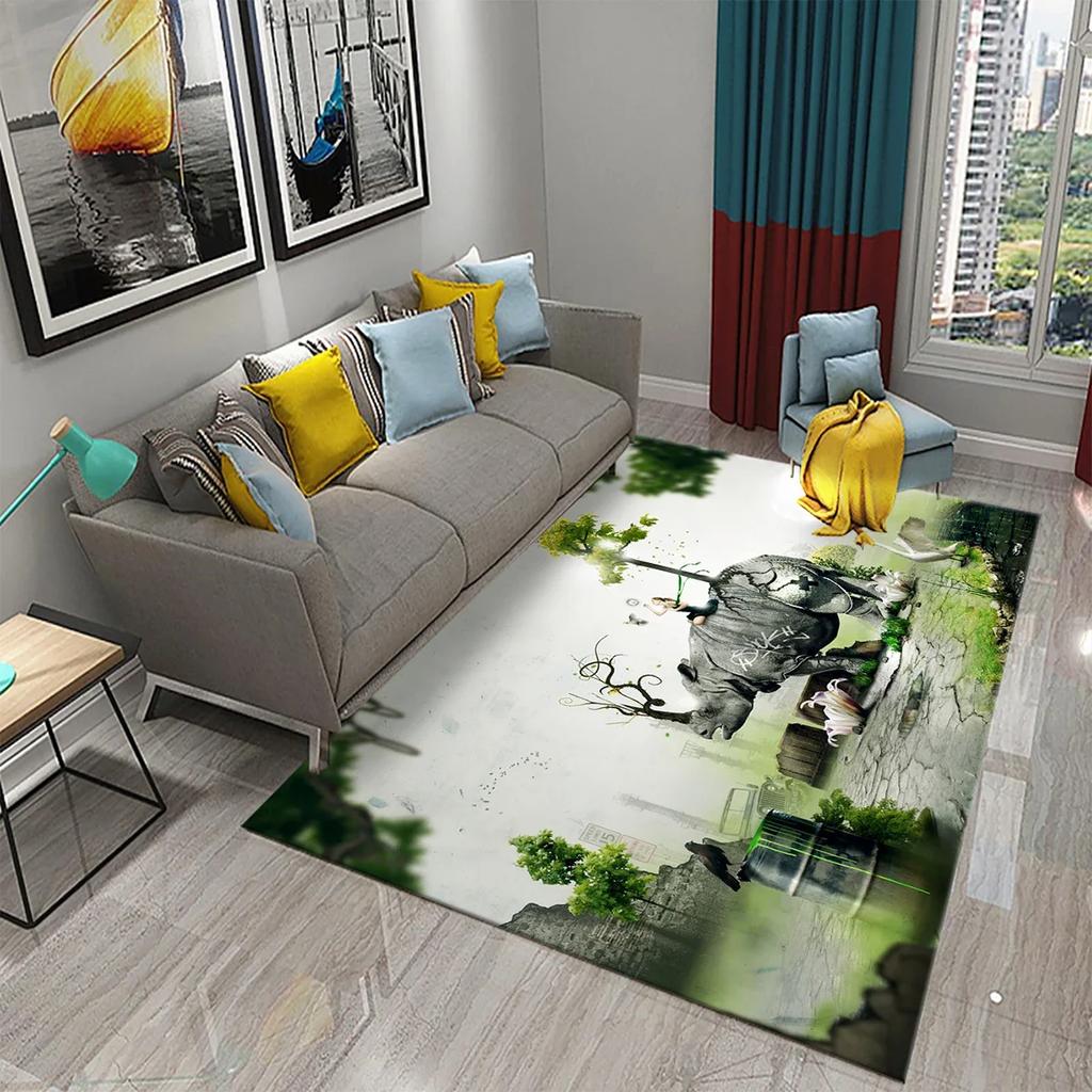 3D Nilpferd Teppich Liebliches Tier Fußmatte für die Haustür Willkommensmatten Rutschfest Küchen Badezimmer Schlafzimmer Teppich Boden Heimdekor Moderne Teppiche