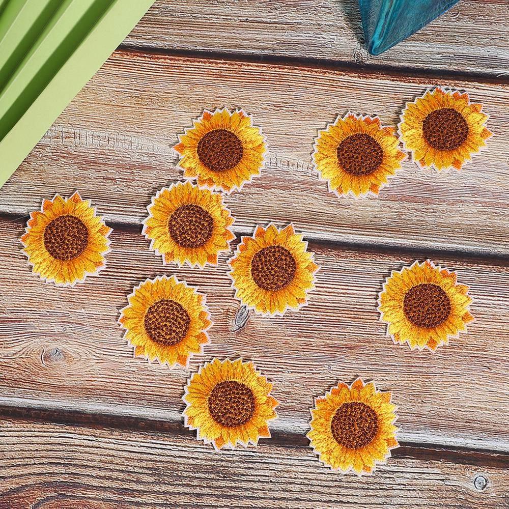 20 Stück DIY Bastel Sonnenblumen Stickerei Aufnäher Stickerei Zubehör Aufnäher zum Aufnähen Kleidung Dekoration