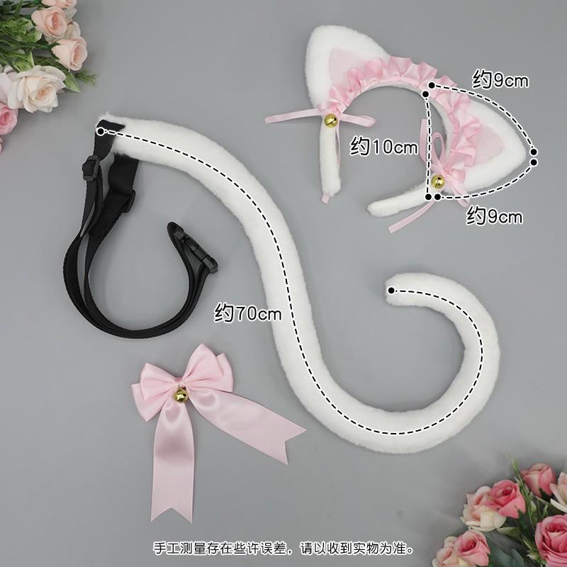 Handgefertigtes Lolita Katzenohren-Stirnband Mit Spitze Schleife Schwanz Set Cosplay Party Kostüm Zubehör