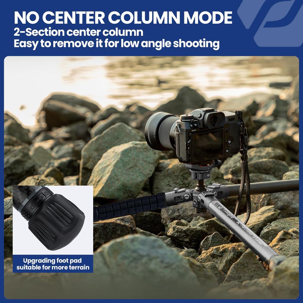Fotopro Carbon Tripod Adjustable Camera Tripod 152CM Lightweight Travel Tripod Camera DSLR Up to 10kg Load Includes Bag Hidden Cell Phone Holder 3