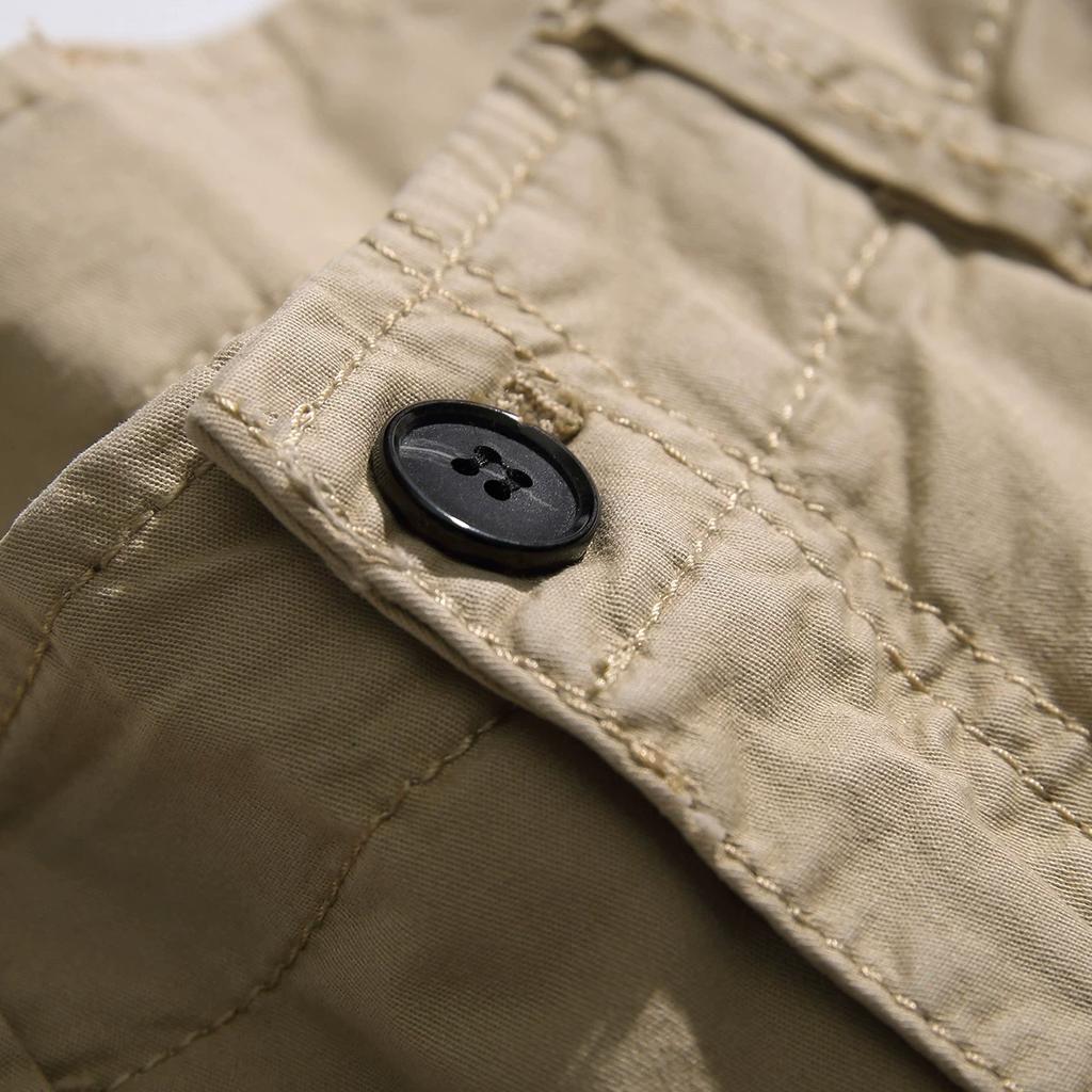 Summer Men's Loose Straight Leg Workwear Shorts with Multiple Pockets, Solid Color Five Quarter Shorts, Casual Men's Plus Size Shorts