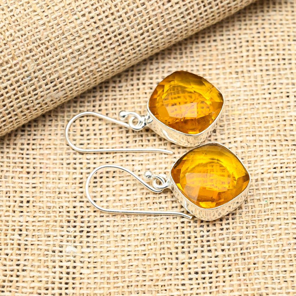 Honey Topaz Gemstone Handmade 925 Solid Sterling Silver Jewelry Earrings For Women