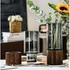 Striped Transparent Hydroponic Vase Wooden Base Water Nourishing Vase Glass Vase  Home Decoration