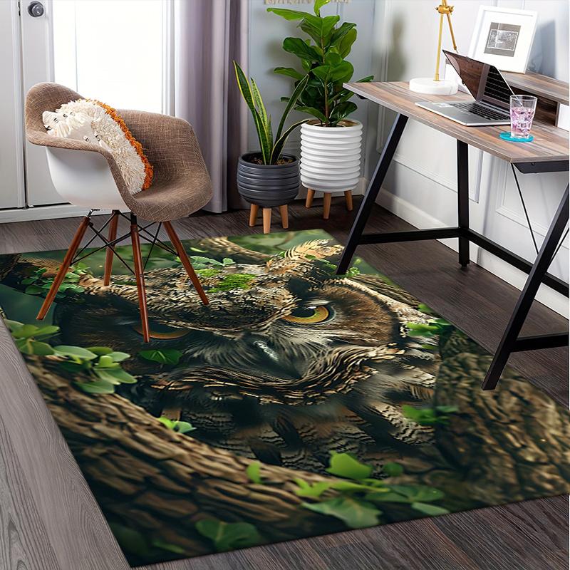 Forest Owl Theme Office Carpet Chair Mat Oversized Rug for Home Decor, Sofa Mat, Office Flooring Gift, Suitable for Bedroom, Living Room