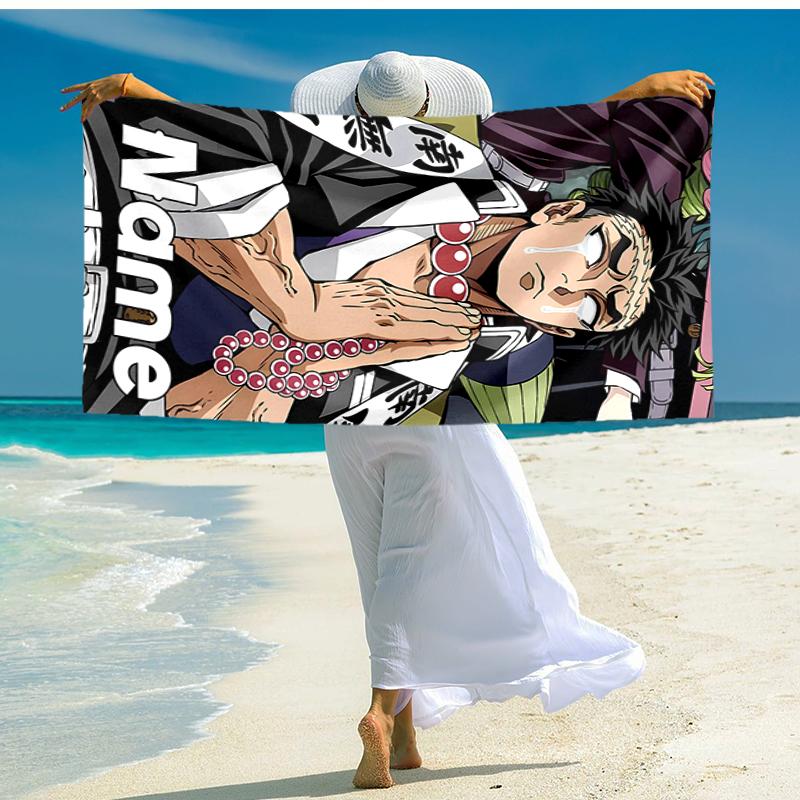 Personalized customized proof beach towel with Demon Slayer character theme pattern - soft, absorbent, quick-drying, perfect swimming, camping&bathing