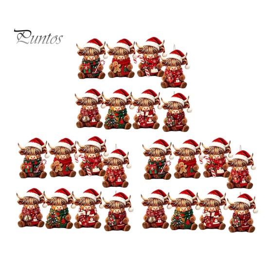 Creative Christmas Ornament Set Highland Cow Set, 2D Flat Wooden Decorative Lanyard Decor Hanging with String, Holiday Tree Party Decoration