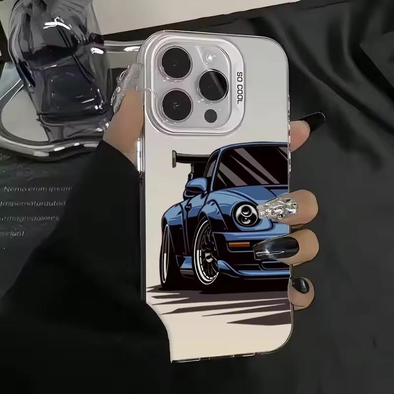 Fashionable car print anti-drop phone case for iPhone 16 13 14 11 12 15 plus 16 Pro Max X XR Xs colored silver IMD hard cover