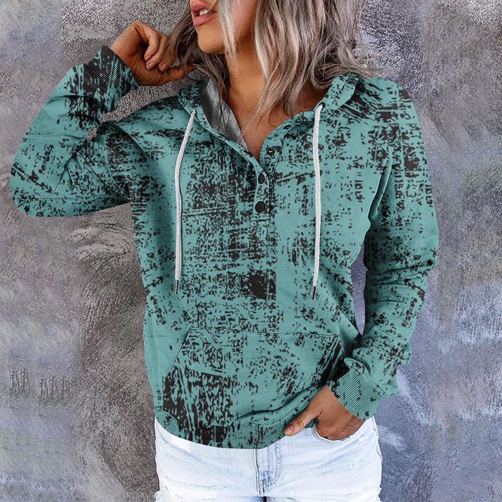 

Женские повседневные модные винтажные пуловеры с длинными рукавами и пуговицами с принтом, толстовки с капюшоном XXXL