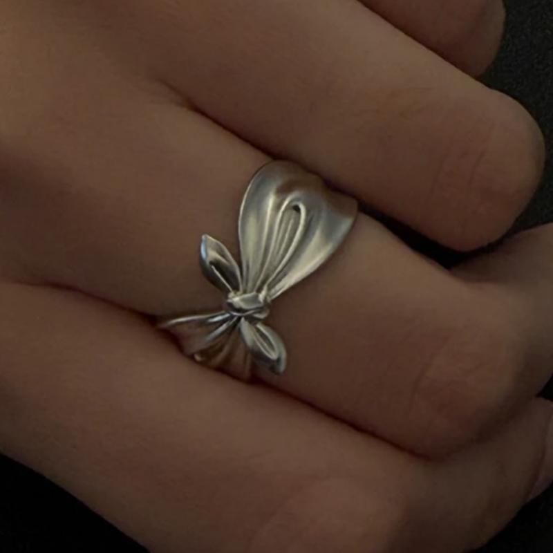 Bow Open Adjustable Ring for Women Silver Color Butterfly Knot Finger Ring Delicate Aesthetic Jewelry Gift for Daily Wear PartyGood product
