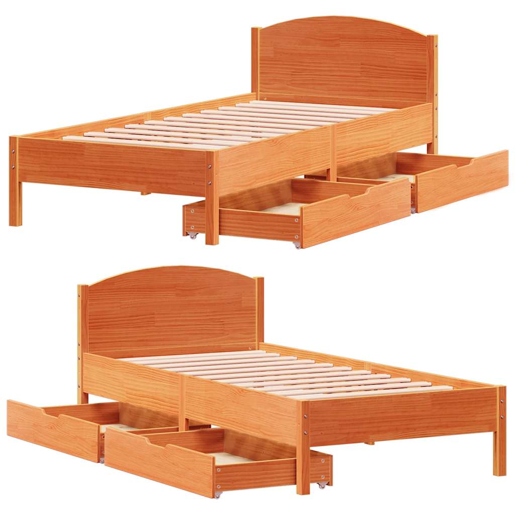 Solid Wood Bed Frame without Mattress Wax Brown 100x200 cm Pine Wood