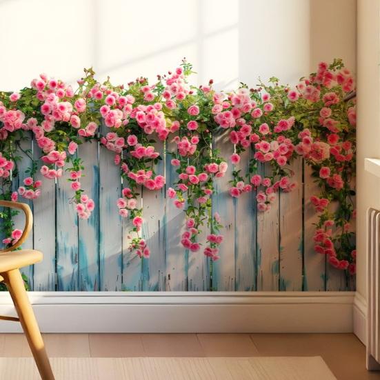 Spring Pink Flowers Fence Wall Decal Removable Floral Wall Art Murals Peel And Stick