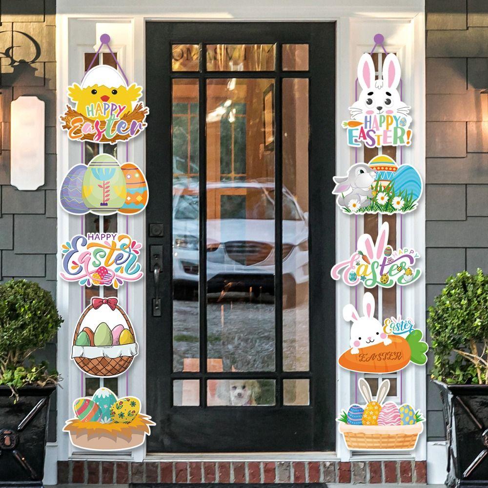Cute Easter Rabbit Door Pendant Cartoon Party Door Couplet Happy Easter Wall Decor  Kids Gift