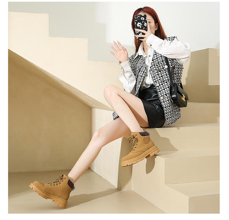 Dámské kotníkové boty Martin s vysokou platformou - Podzimní outdoorové ležérní kotníkové boty v motorkářském stylu