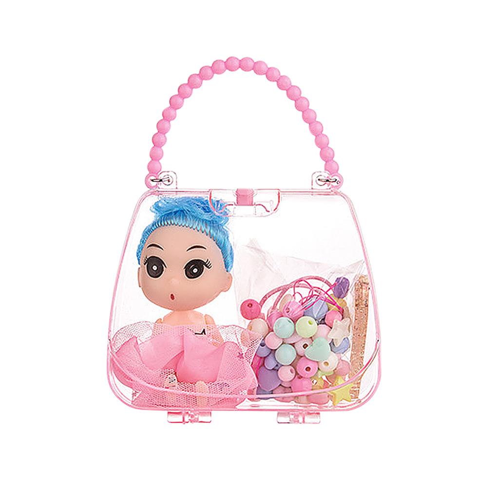 Pulseira Colar de Menina Conjunto de Contas DIY Bolsa Cosmética Infantil Contas para Criação de Joias Faixa de Cabelo Kit de Boneca com Bolsa