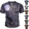 Men's Short Sleeve Shirt with Halloween Print V-Neck Summer Casual Top
