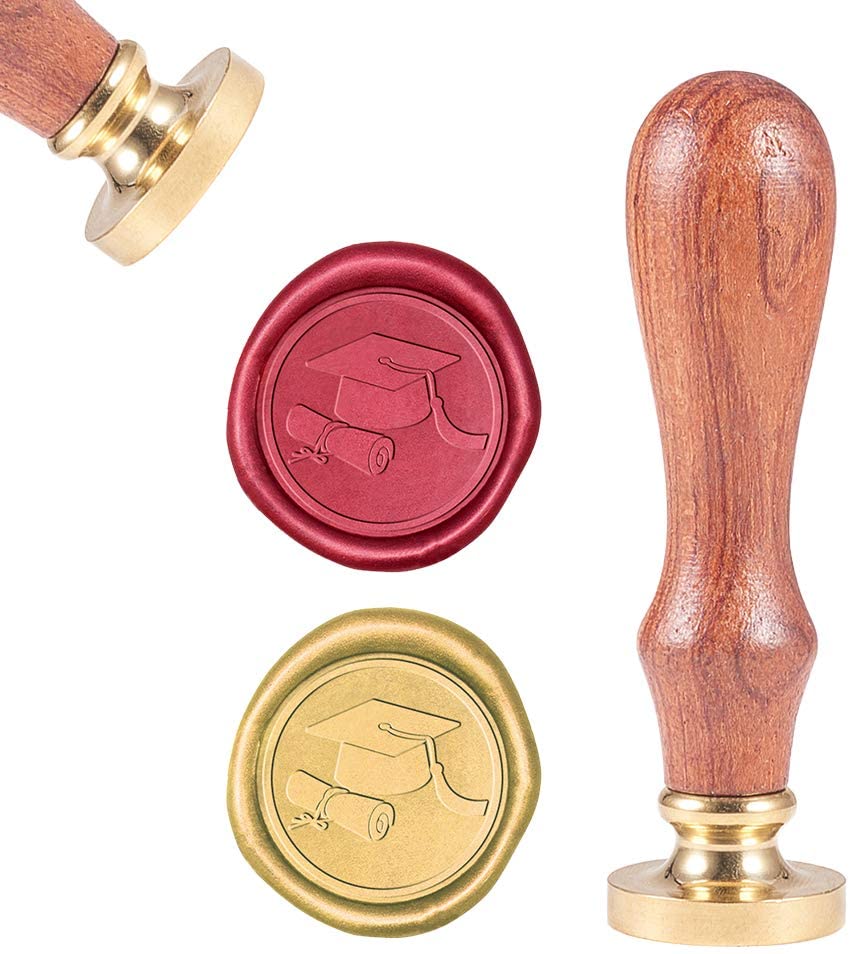 1pc DIY Scrapbook Brass Wax Seal Stamp and Wood Handle Sets Graduation Cap Golden 8.9x2.5cm Stamps: 25x14.5mm