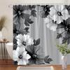 1pc Grey Hibiscus Shower Curtain - with delicate petals and slender leaves, polyester fabric, with hooks, machine washable