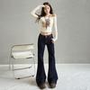 Women's Dark Blue Low-Rise Micro Flare Jeans - Autumn 2025 Slim Fit, Stretch Bell Bottoms