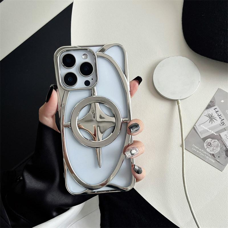 Luxury Plating Hollow Out Star Wireless Charging Magnetic For Magsafe Case For iPhone 16 15 14 Plus 13 12 11 Pro Max Slim Cover
