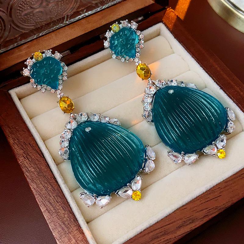 

Винтажные ромбовидные серьги-подвески с цветочным узором - Ретро, легкая роскошь, нишевый придворный стиль высокого класса