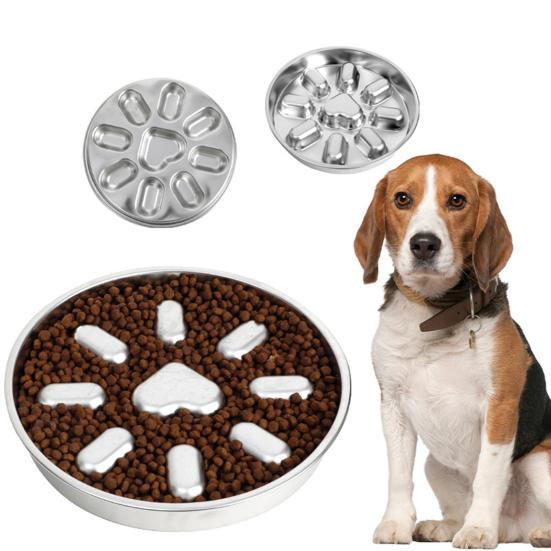 Pet Slow Food Bowl Anti-Slip Design Promotes Slow Feeding Stainless Steel Pet Dog Bowl for Small to Medium Dogs