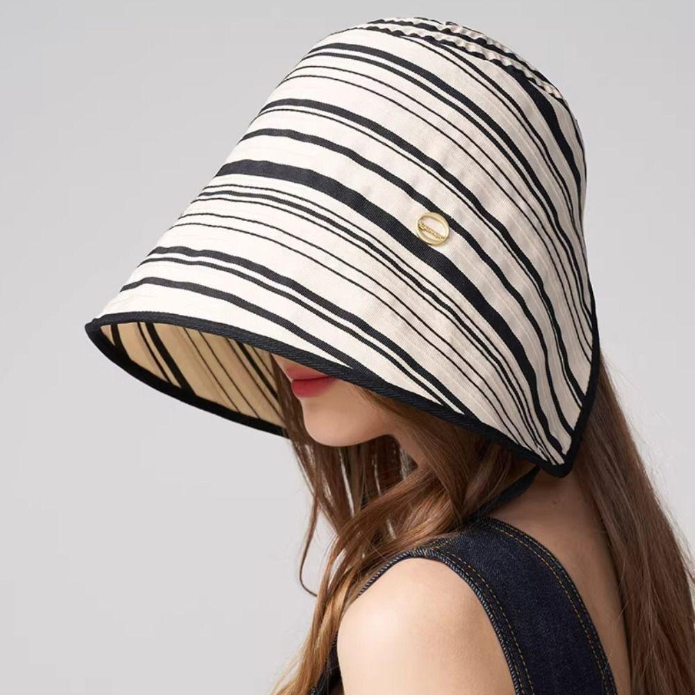 Solid Color Summer Sun Hat Wide Brim Bucket Hat Casual Sunscreen Visor Cap  Beach