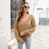 Women S V Neck Loose Knit Sweater Long Sleeve Autumn Winter