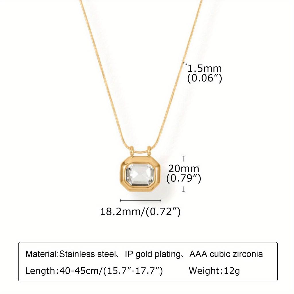 Women's Dainty Geometric AAA CZ Stone Necklaces, Bling Square Slide Pendant Necklace, Chic Minimalist Stackable Collar To Her