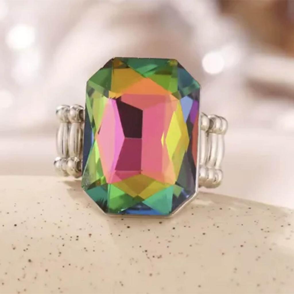 Personality Elegant 7 Colors Big Ring For Women Big Resin Stone Fashion Elastic Stretch Finger Rings Christmas Jewelry