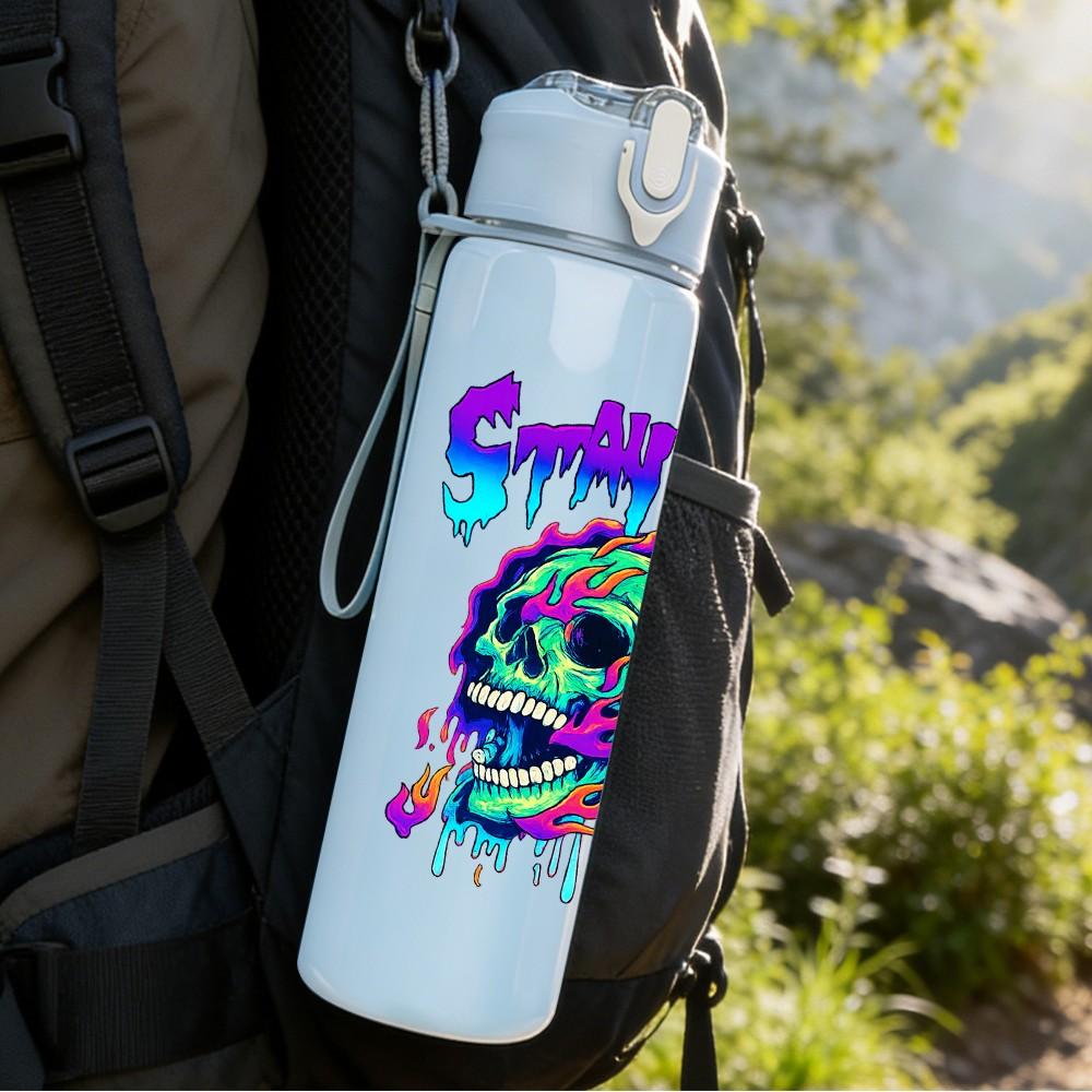 1PC Squidward Colorful Graffiti Art Print 750ml Color Plastic Sports Water Bottle Leakproof Flip Straw Lid Suitable for Sports Office Home Use