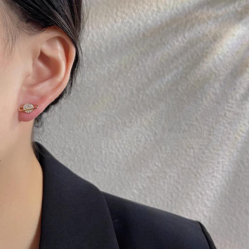 Asymmetrical Moon Planet Earrings Women's Light Luxury Zircon Star Moon Earrings Temperament Mini Earrings