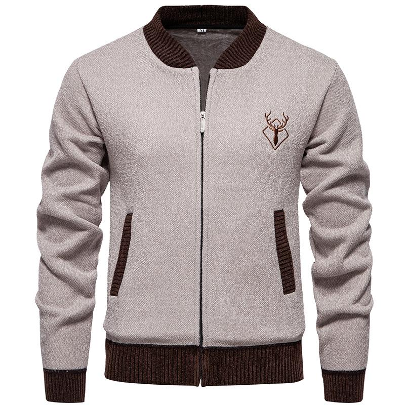 Autumn and Winter Casual Knitted Cardigan Plus Velvet Thickened Men's Baseball Collar Jacket Sweater