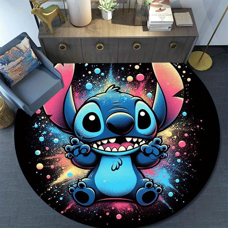1pc Cute Stitch Round Area Rug,Non Slip,Machine Washable Polyester Carpet for Living Room,Bedroom Decor