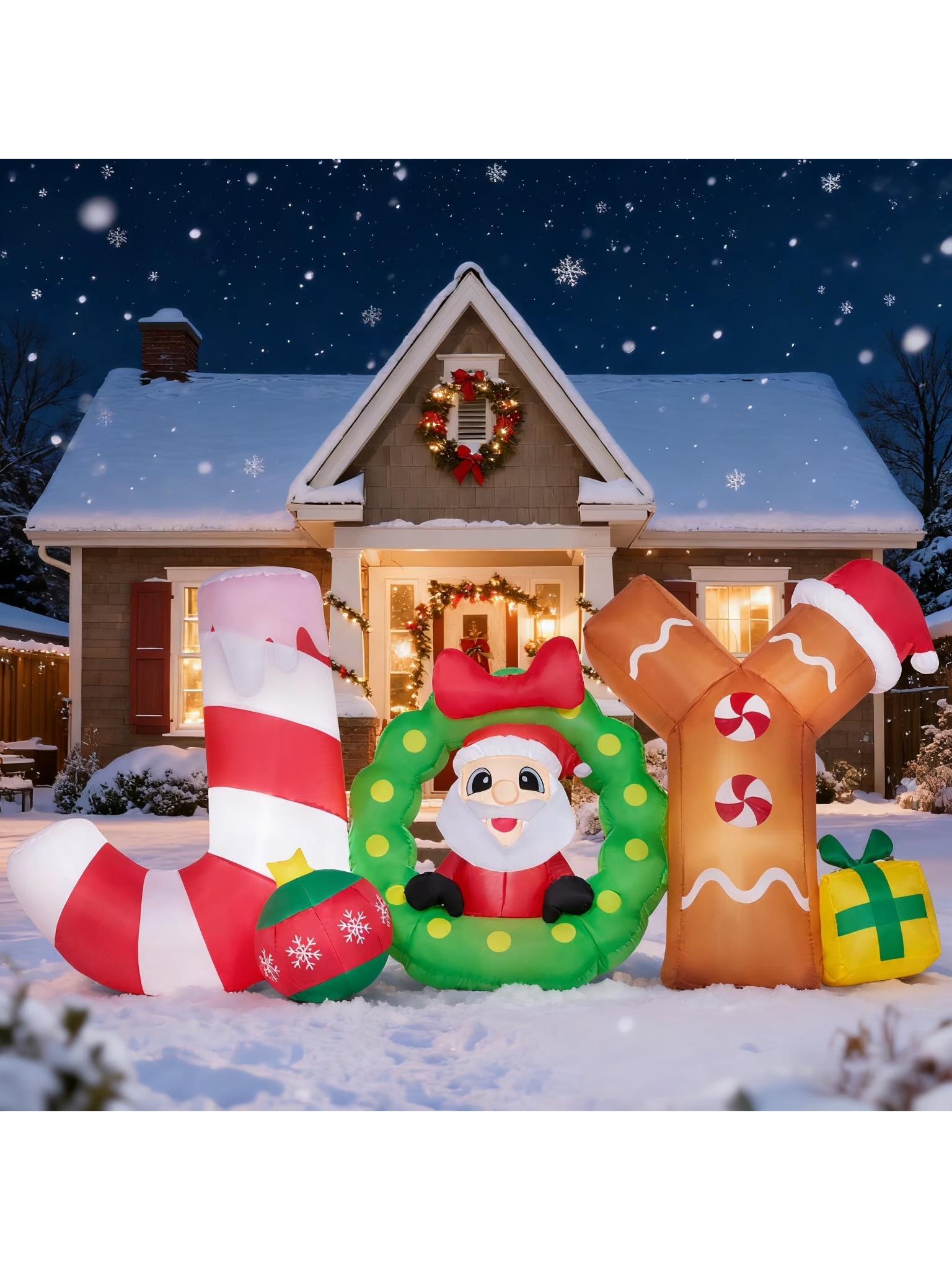 

Joyfy 8 футов Длинное Рождественское Надувное Украшение Надуй Радость с Сантой Встроенные Светодиоды для Рождественского Наружного Надувного Украшения