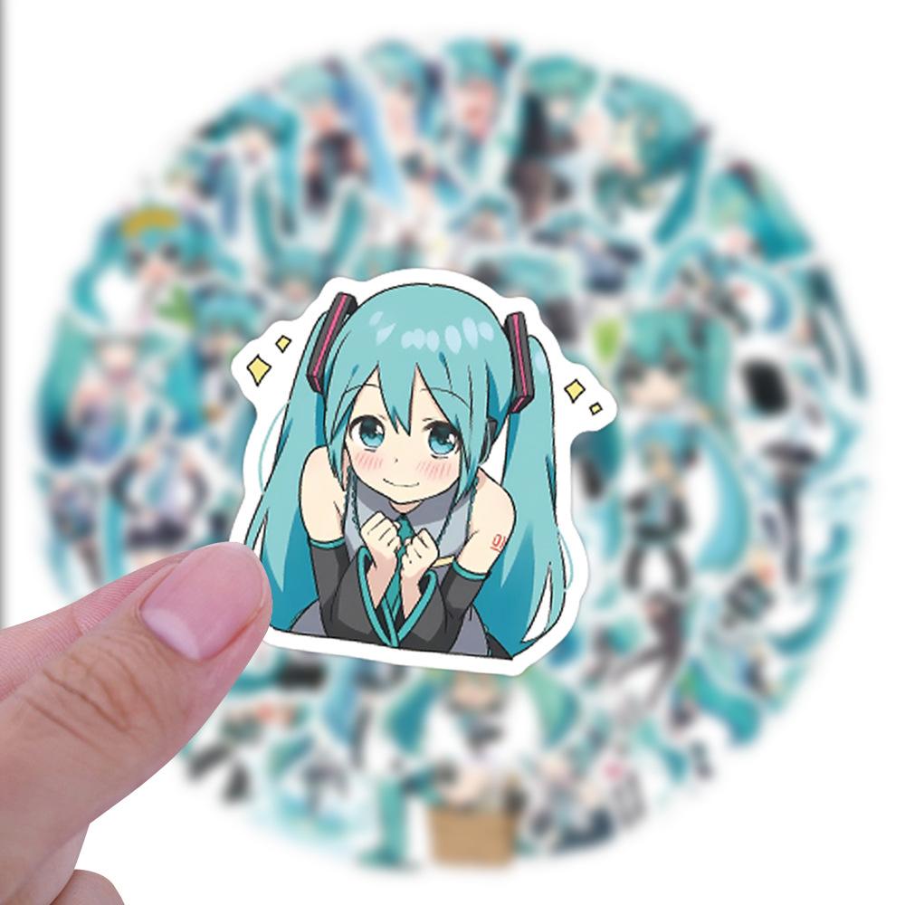 62Pcs Hatsune Miku Graffiti Stickers Luggage Water Cup Stationery Mobile Phone Scooter Laptop Refrigerator Decoration Diy Decals