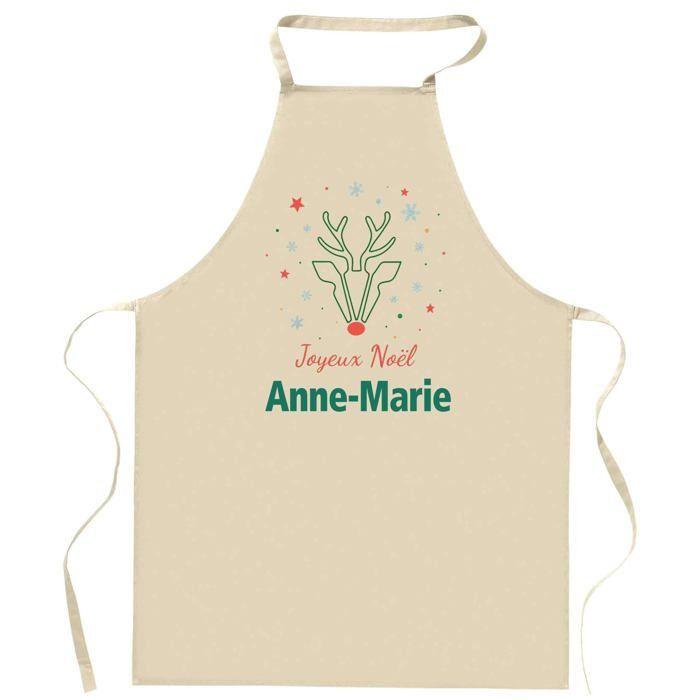 Tablier de cuisine - Joyeux Noël Anne‑Marie Cerf - Coton épais - Impression durable France - Liens réglables