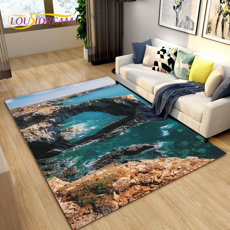 3D Ocean Seawater Beach Water Scenery Area Rug,Carpet Rug for Living Room Bedroom Sofa Doormat Decoration,Kid Non-slip Floor Mat