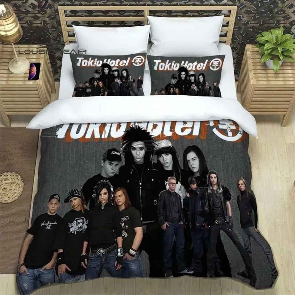 Täcke Tokio Hotel Band Tryckt Sängklädesset Rockband HD Täcke För Barn Sängklädesset Sängkläder Sovrumsinredning