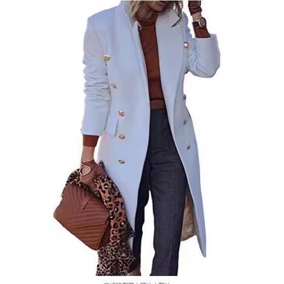 European Size Women's Long Wool Coat - Multi-button Autumn/Winter Overcoat
