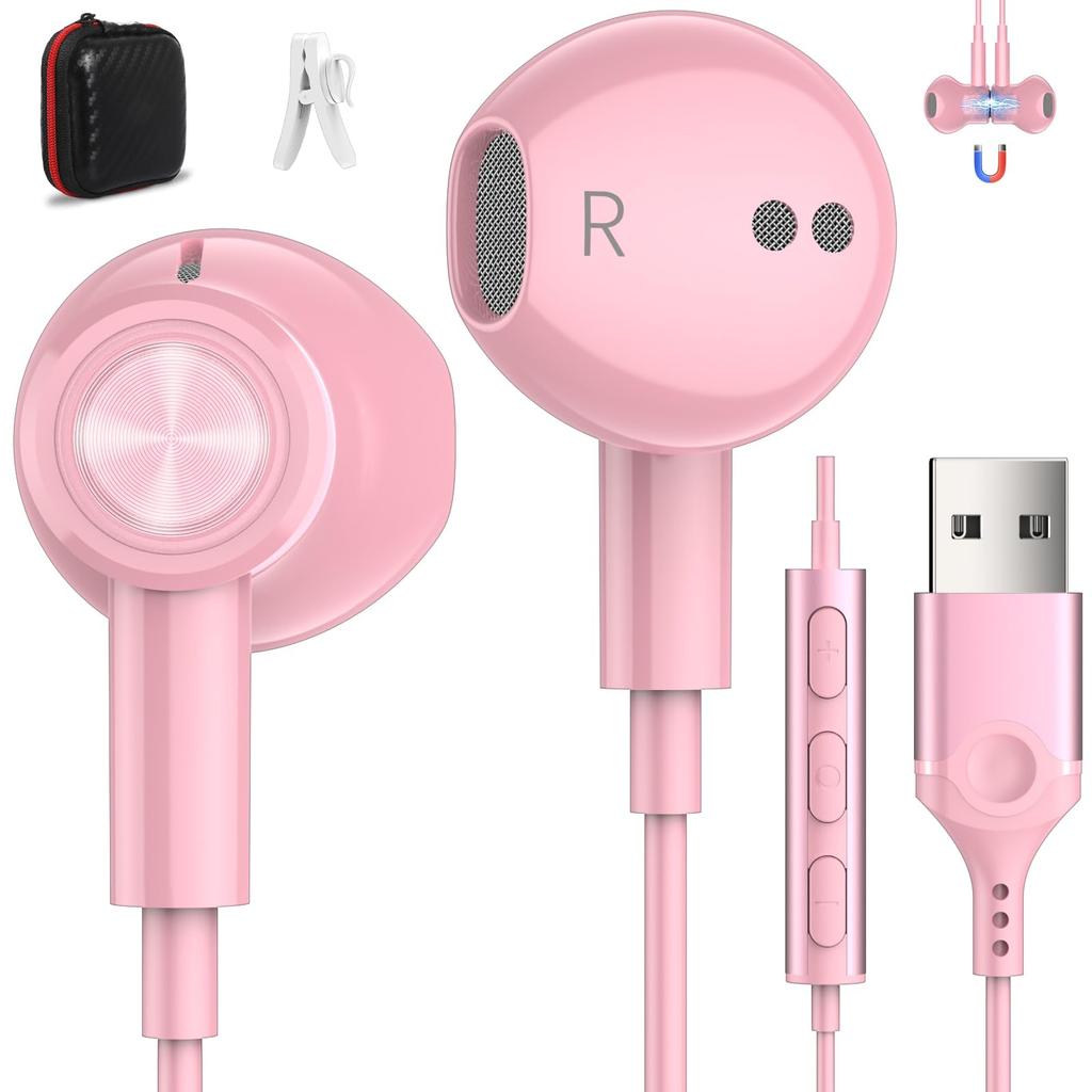 ASKUBSKU Earphones USB with Microphone Wired Calling Volume Adjustment HIFI Sound Quality Length Type Both Ears Headphones Headphones PS4 PS5 PC