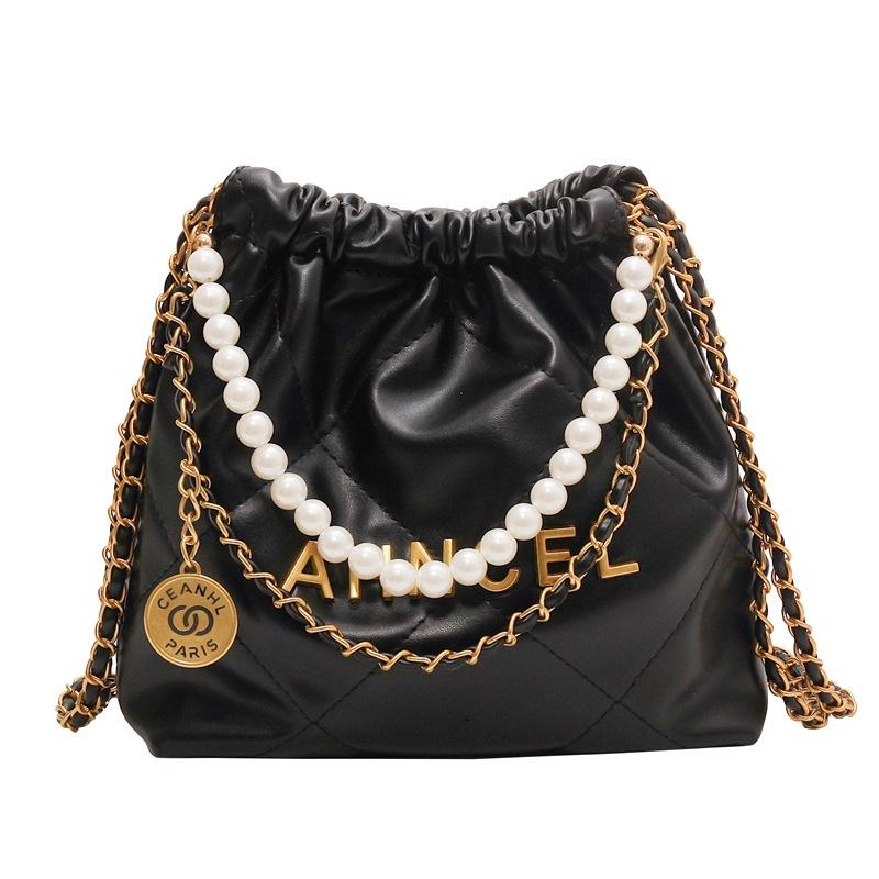 Popular small bags women's summer versatile new diamond chain messenger bag pearl bucket bag