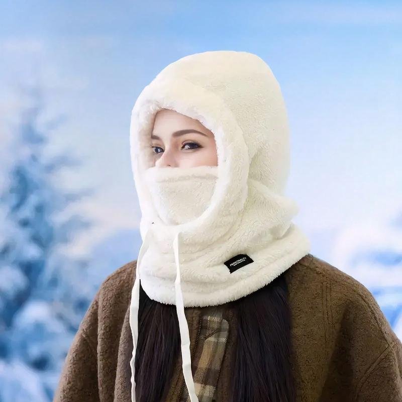 

1 шт. Зимняя шапка-балаклава для ушей и шеи с термоподкладкой, лыжная маска для лица, вязаная полиэстеровая балаклава для головы и шеи, унисекс, легкая, случайный ярлык A&one-size белый